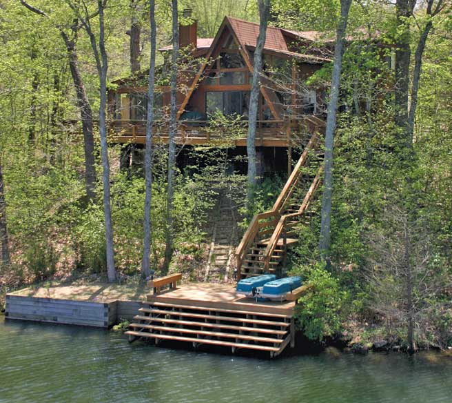 A-frame chalet on water
